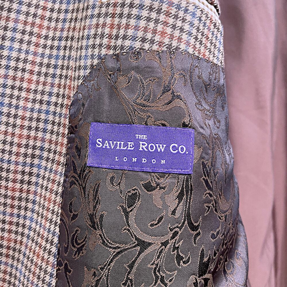 Saville Row London Wool Tweed Sport Coat Brown Houndstooth Check Mens 46R - Picture 7 of 8
